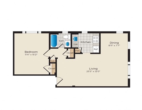 Falkland Chase Apartments in Silver Spring, Maryland 1 Bedroom Floor Plan